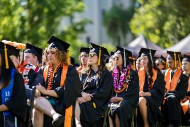 学生们坐在2023年大学毕业典礼上